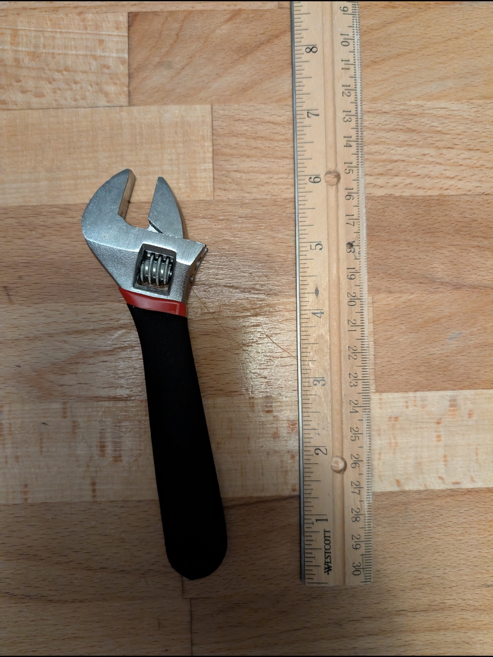 Adjustable Wrench with Black Handle and Red Accent - Unbranded